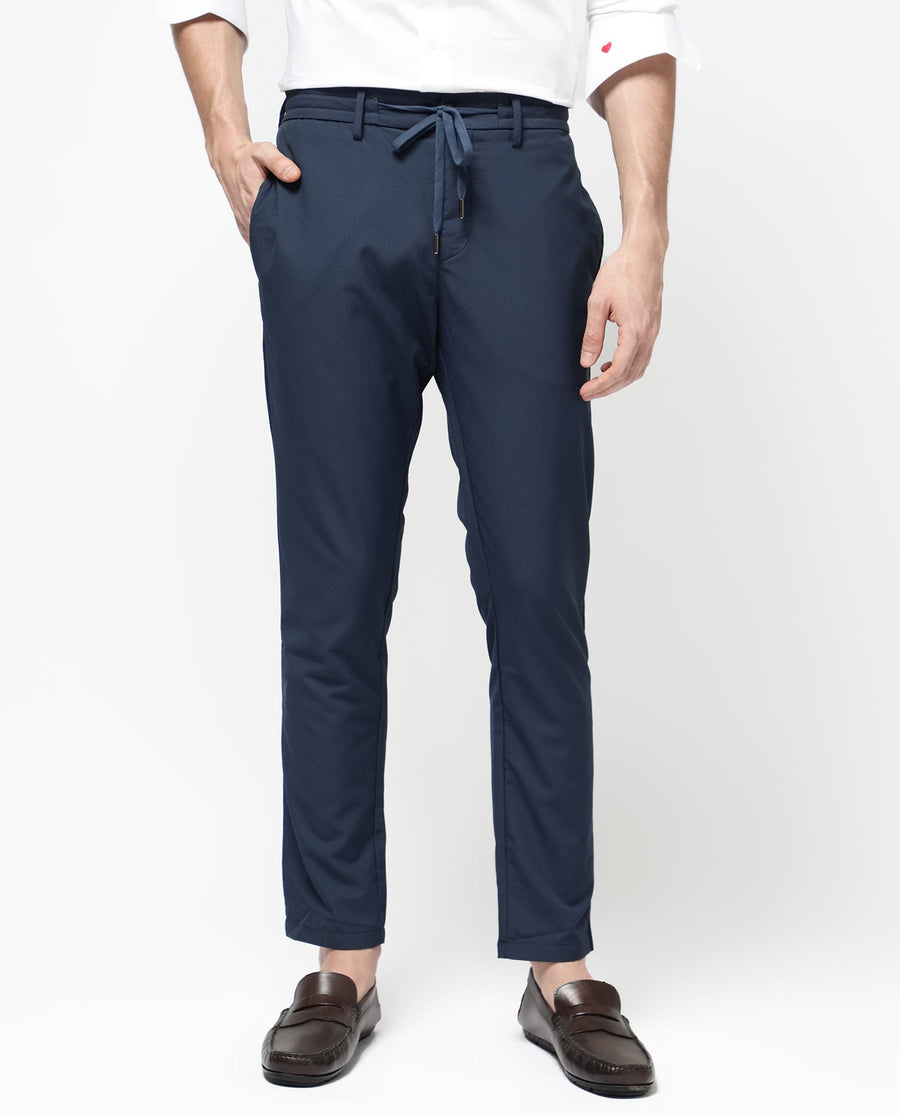 Rare Rabbit Men's Saco Navy Polyester Checked Print Regular Fit Trouser