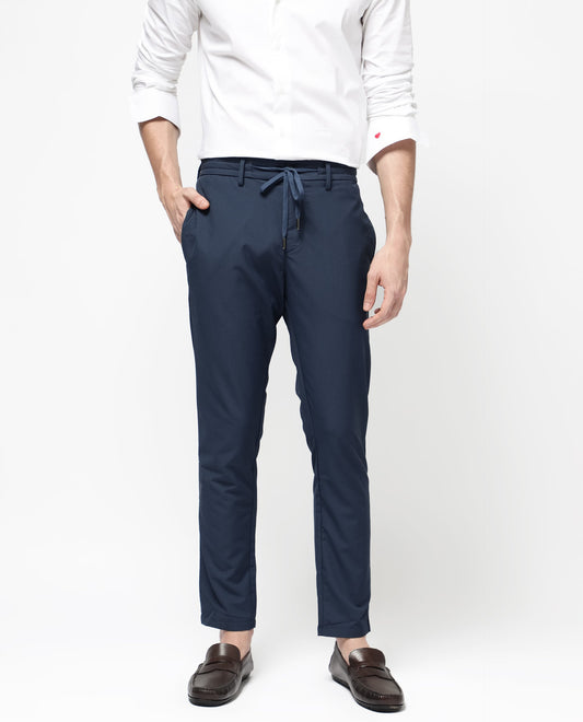 Rare Rabbit Men's Saco Navy Polyester Checked Print Regular Fit Trouser