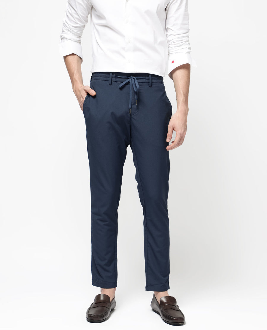 Rare Rabbit Men's Saco Navy Polyester Checked Print Regular Fit Trouser