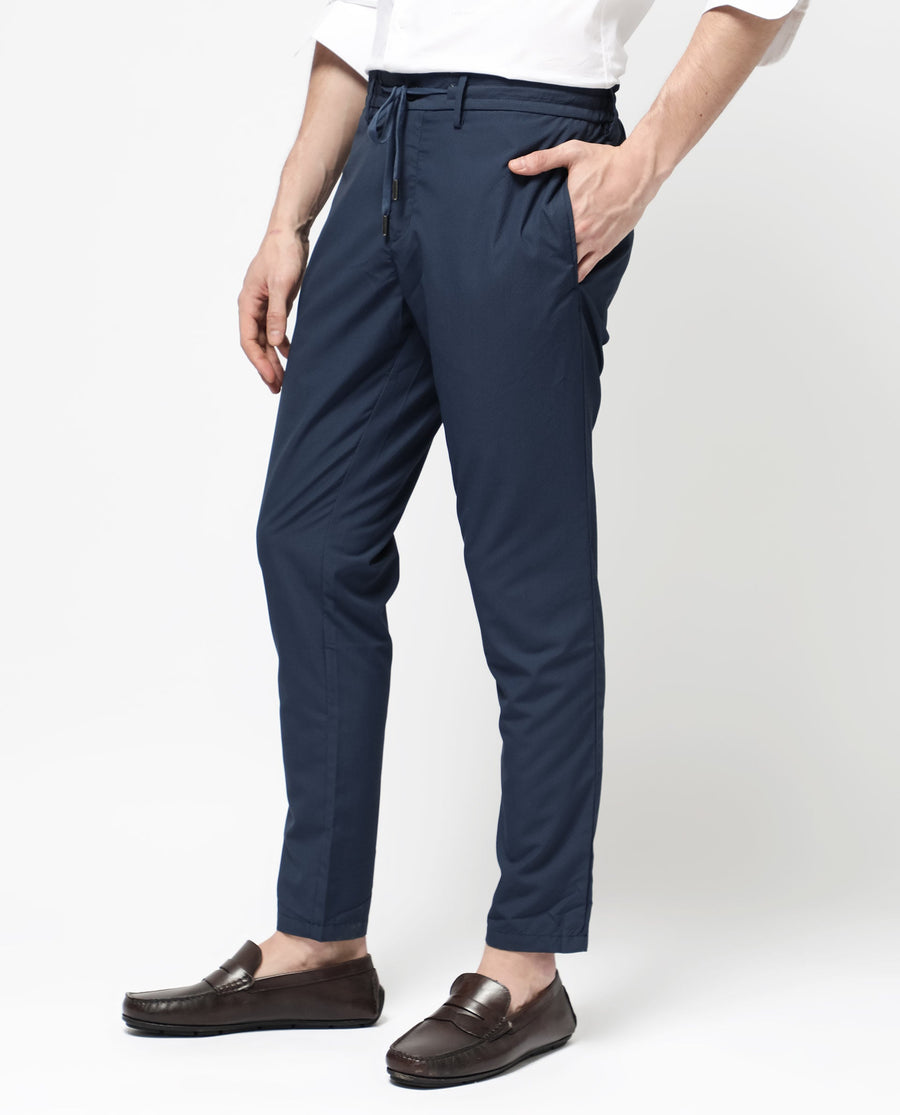 Rare Rabbit Men's Saco Navy Polyester Checked Print Regular Fit Trouser