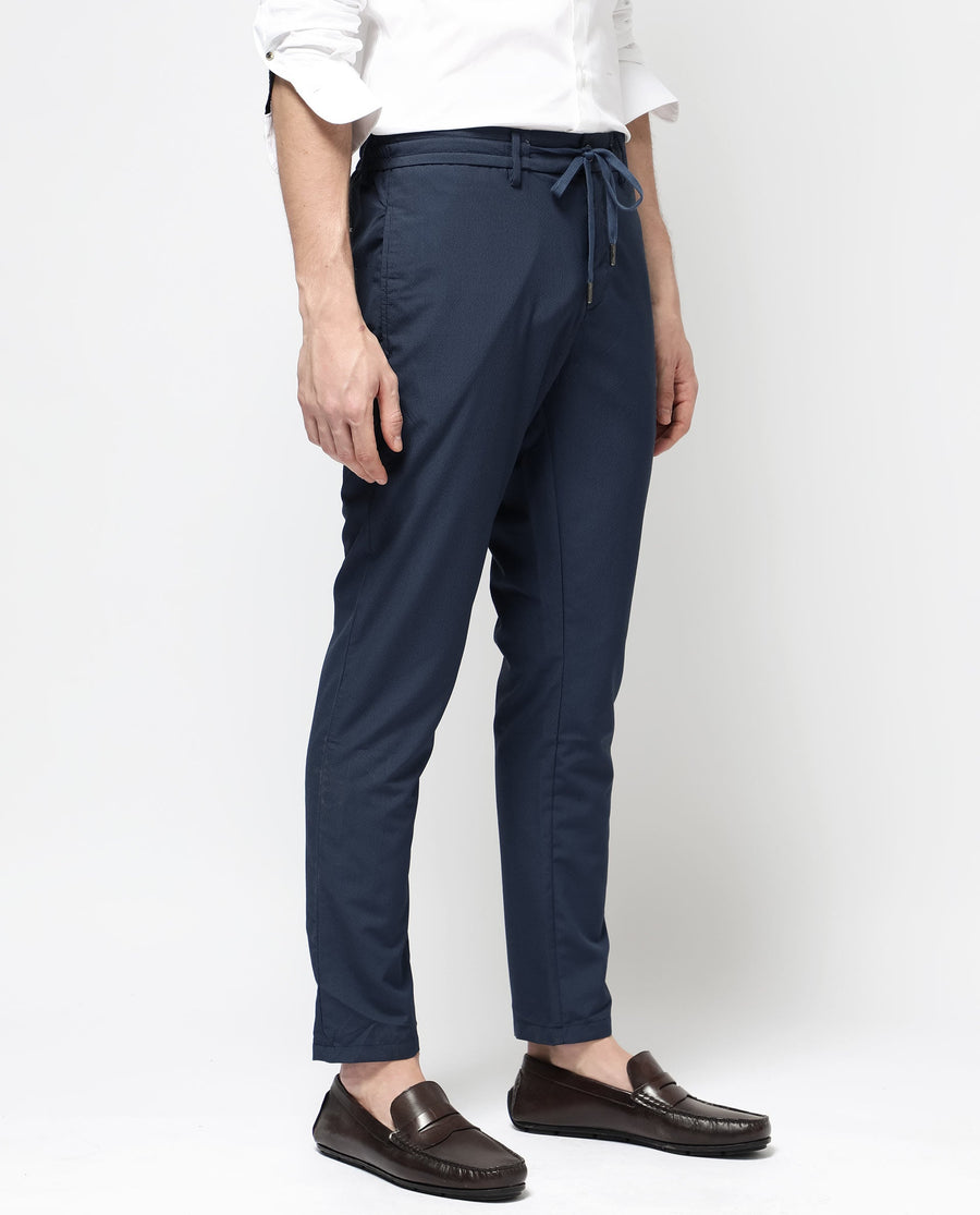 Rare Rabbit Men's Saco Navy Polyester Checked Print Regular Fit Trouser