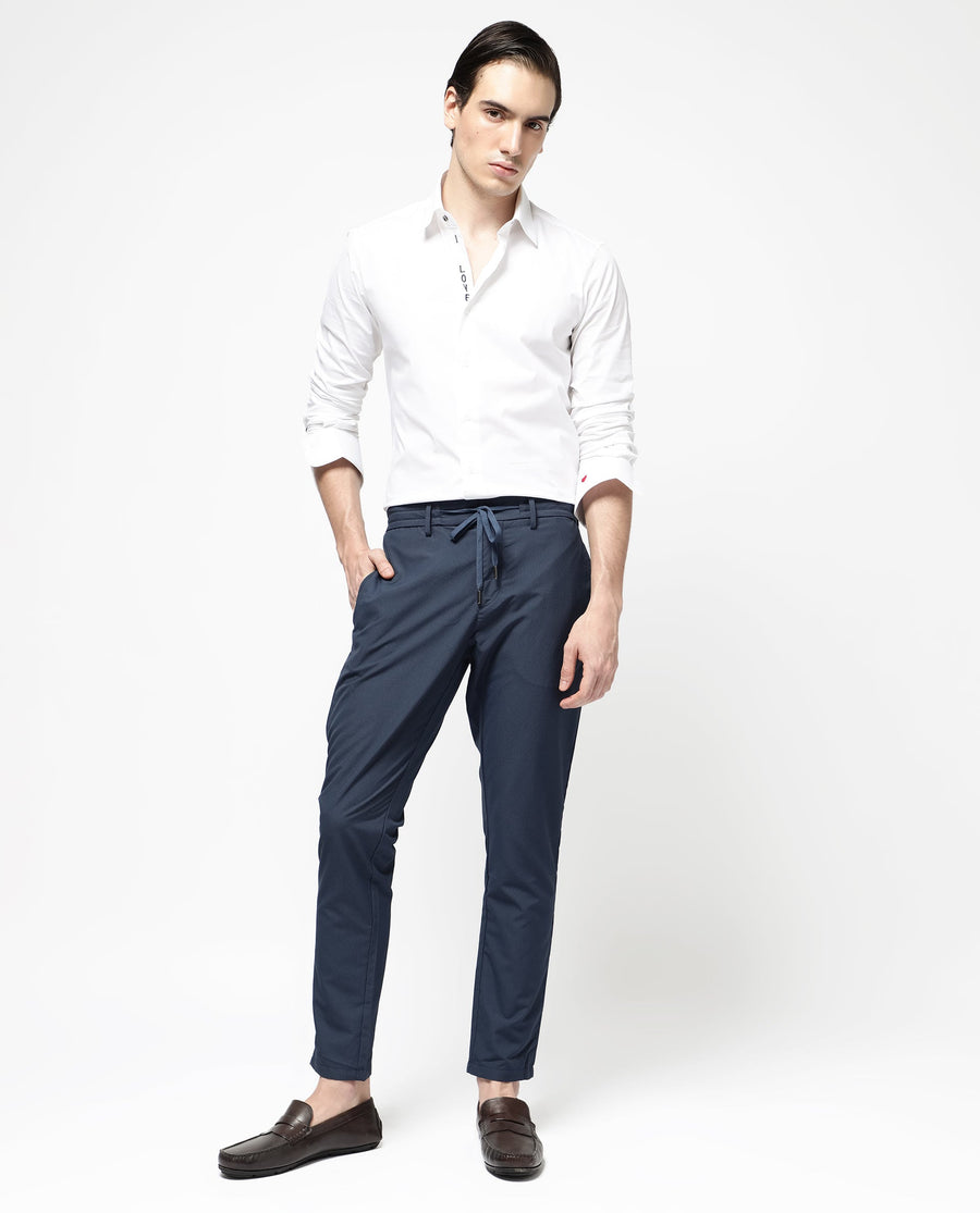 Rare Rabbit Men's Saco Navy Polyester Checked Print Regular Fit Trouser