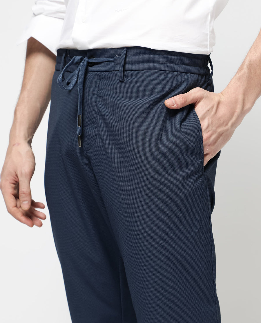 Rare Rabbit Men's Saco Navy Polyester Checked Print Regular Fit Trouser