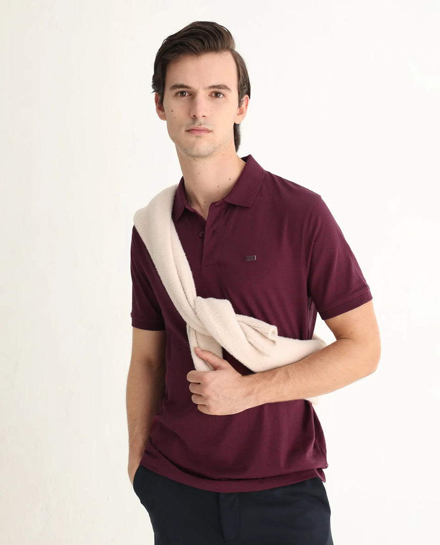 Rare Rabbit Men's Schop Light Maroon Cotton Plain Regular Fit Half Sleeve Polo