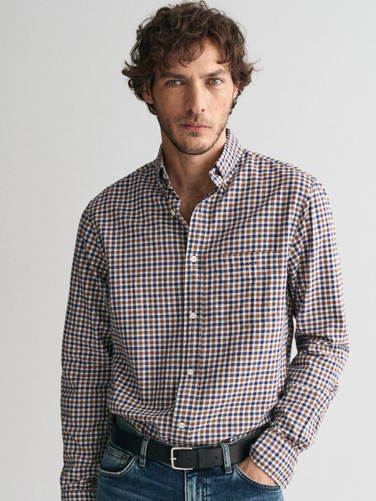 GANT Men Button-Down Collar Checked Cotton Casual Shirt