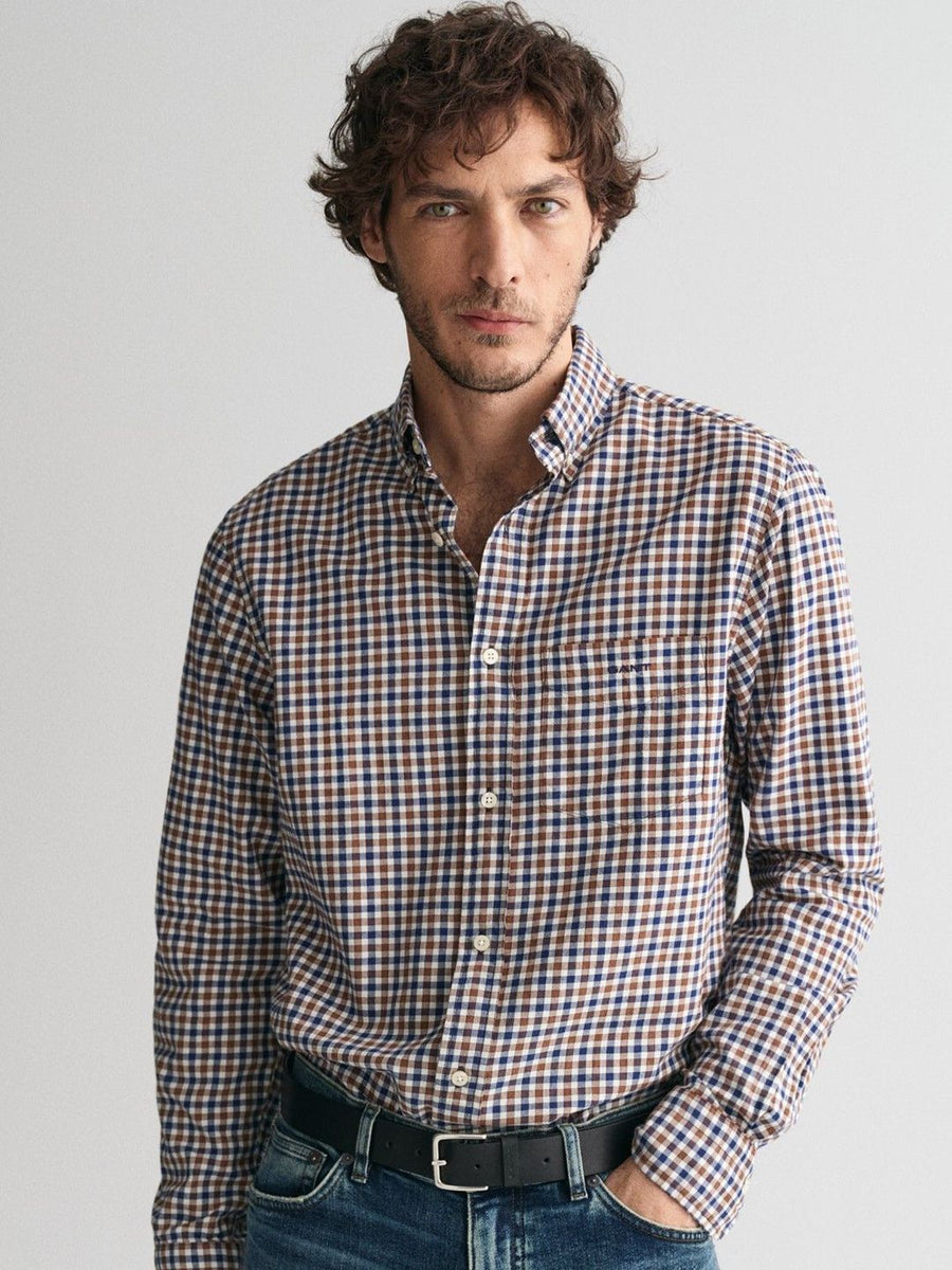GANT Men Button-Down Collar Checked Cotton Casual Shirt