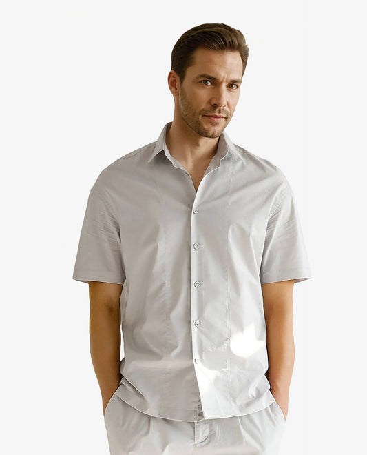 Rare Rabbit Men's Shibuya Beige Cotton Plain Regular Fit Half Sleeve Spread Collar Shirt