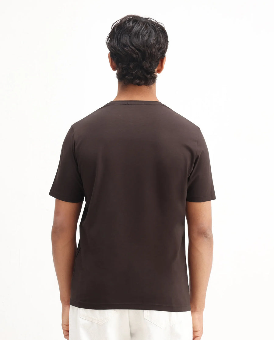 Rare Rabbit Men's Shone Dark Brown Cotton Blend Graphic Print Regular Fit Half Sleeve Crew Neck T-Shirt
