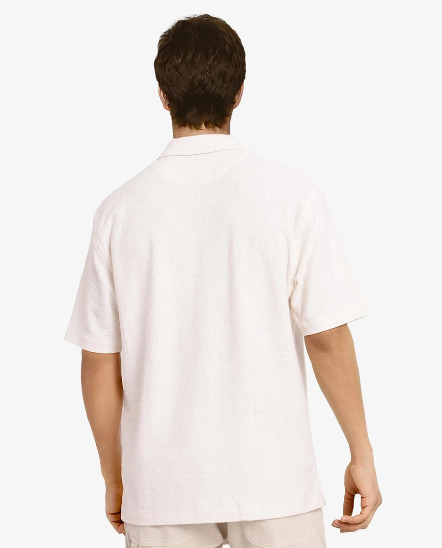 Rare Rabbit Men's Site Ss Off White Cotton Plain Boxy Fit Half Sleeve Cuban Collar Shirt