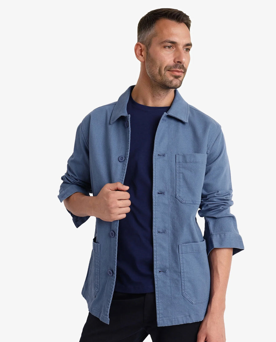 Rare Rabbit Men's Slowear Blue Cotton Blend Plain Regular Fit Full Sleeve Collared Shacket