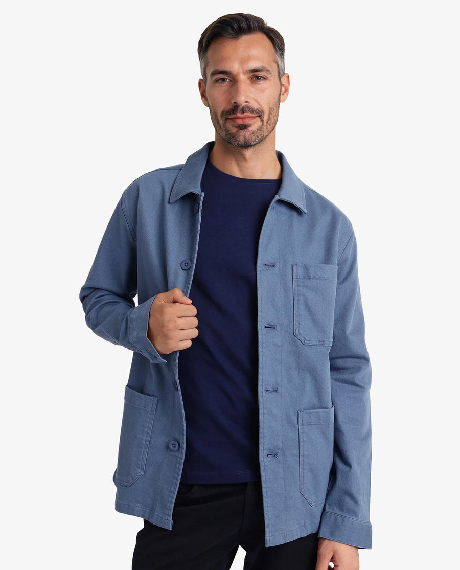 Rare Rabbit Men's Slowear Blue Cotton Blend Plain Regular Fit Full Sleeve Collared Shacket