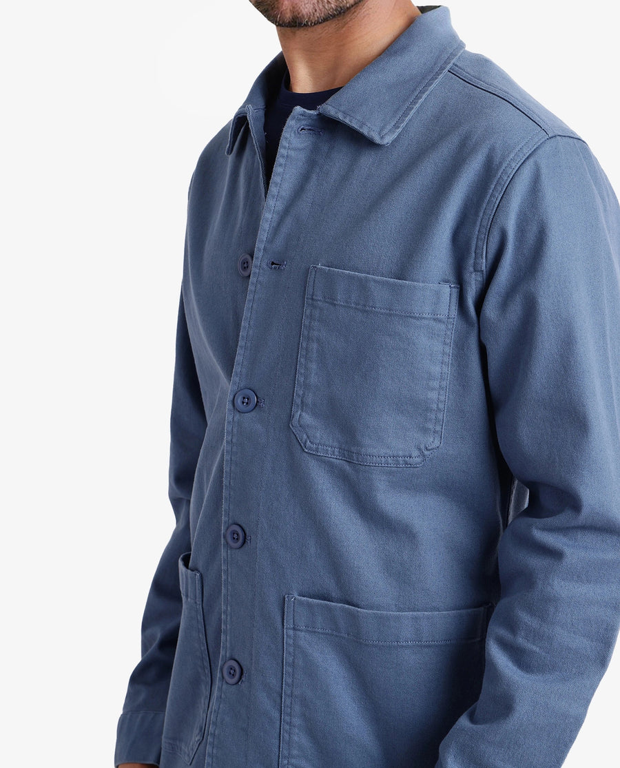 Rare Rabbit Men's Slowear Blue Cotton Blend Plain Regular Fit Full Sleeve Collared Shacket