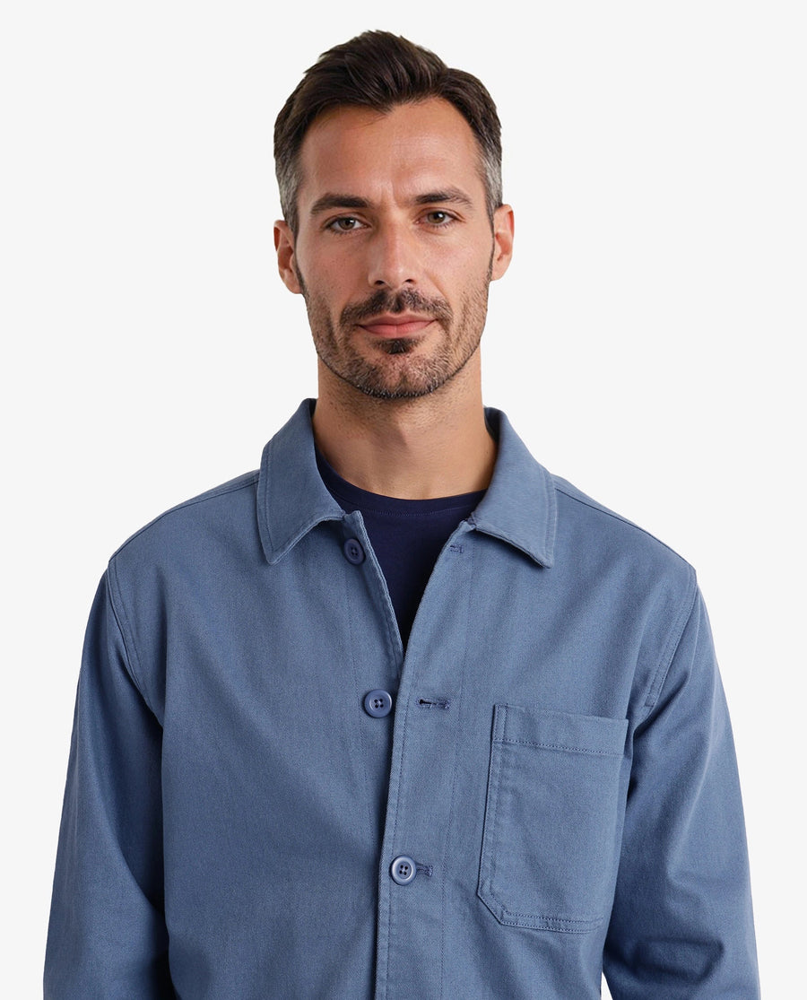 Rare Rabbit Men's Slowear Blue Cotton Blend Plain Regular Fit Full Sleeve Collared Shacket