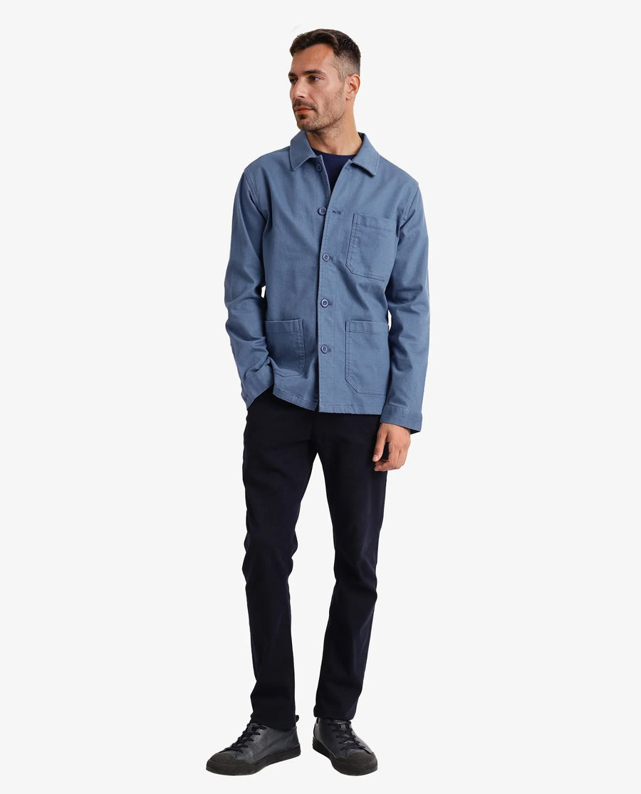 Rare Rabbit Men's Slowear Blue Cotton Blend Plain Regular Fit Full Sleeve Collared Shacket