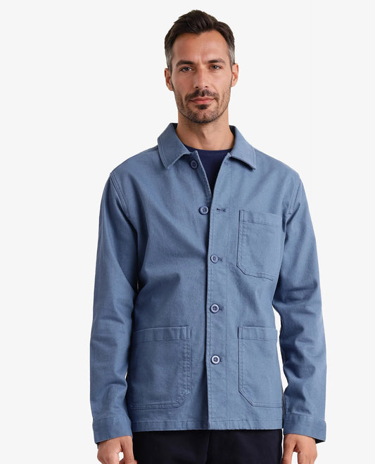 Rare Rabbit Men's Slowear Blue Cotton Blend Plain Regular Fit Full Sleeve Collared Shacket