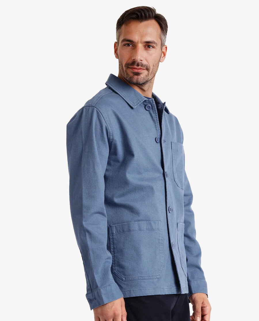Rare Rabbit Men's Slowear Blue Cotton Blend Plain Regular Fit Full Sleeve Collared Shacket