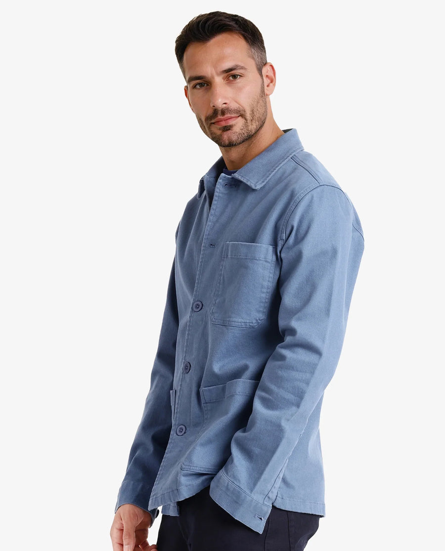 Rare Rabbit Men's Slowear Blue Cotton Blend Plain Regular Fit Full Sleeve Collared Shacket