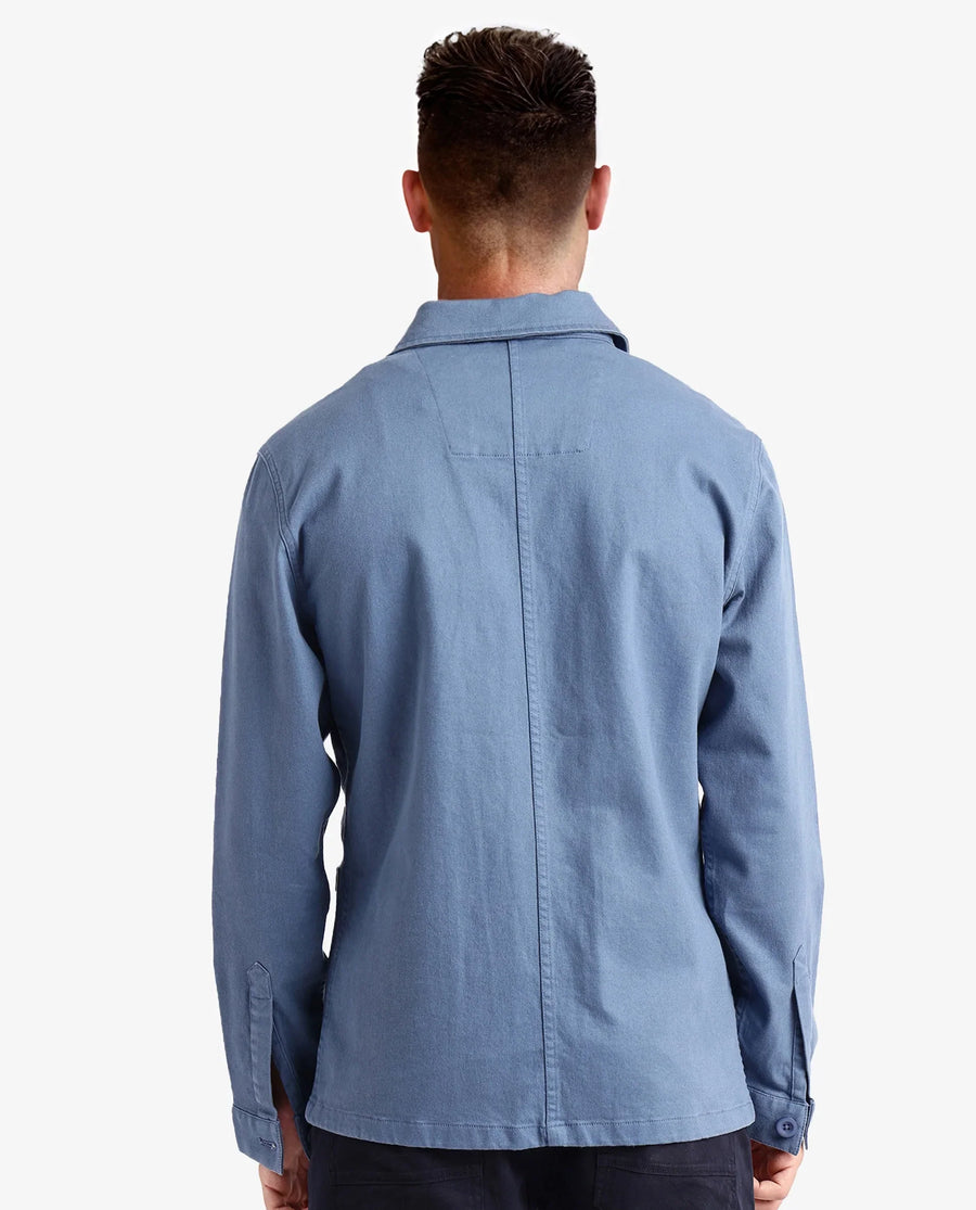 Rare Rabbit Men's Slowear Blue Cotton Blend Plain Regular Fit Full Sleeve Collared Shacket