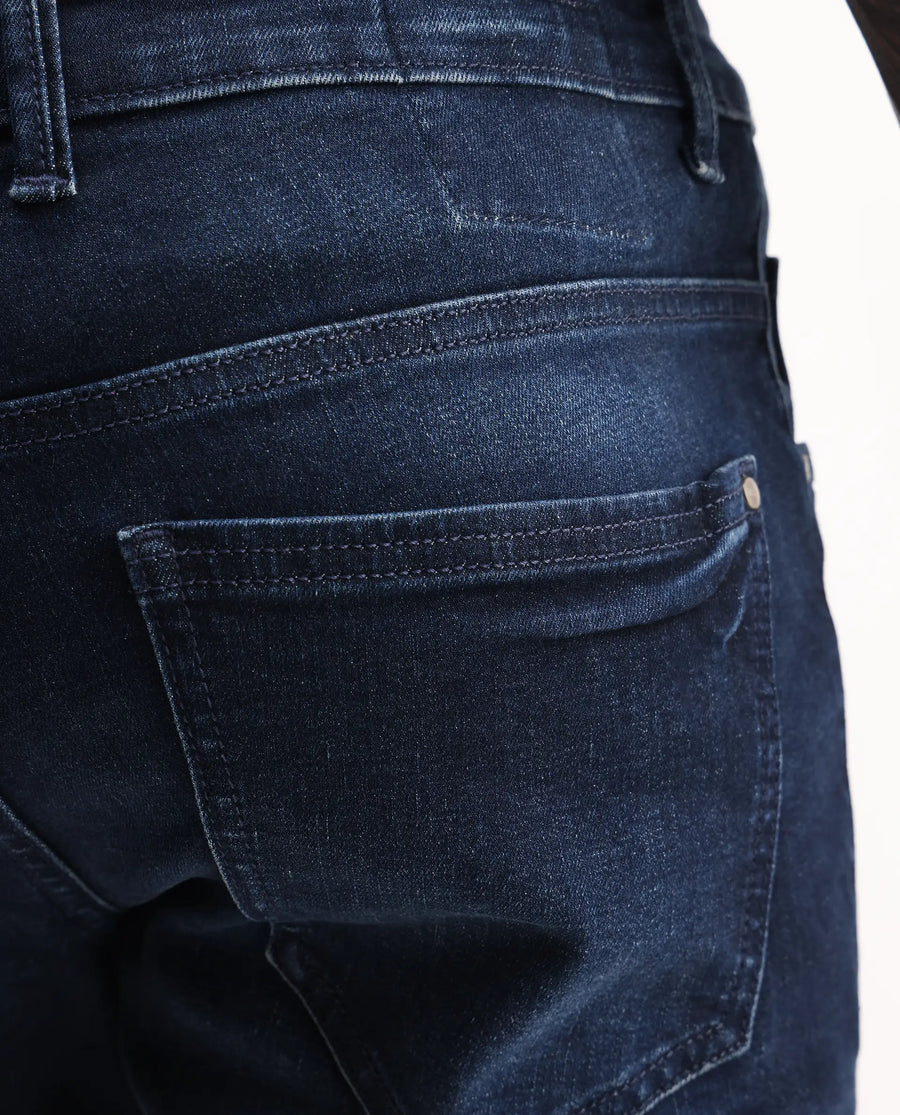 Rare Rabbit Men's Snugh Navy Cotton Blend Plain Hawk Slim Fit Jeans
