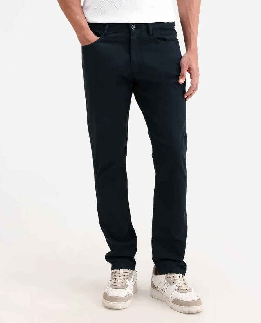 Rare Rabbit Men's Spoke-Ss26 Navy Cotton Blend Fabric Regular Fit Plain Trouser
