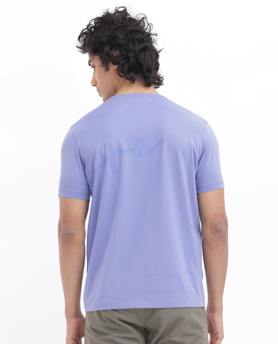 Rare Rabbit Men's Stamp2 Purple Cotton Blend Graphic Print Regular Fit Half Sleeve Crew Neck T-Shirt