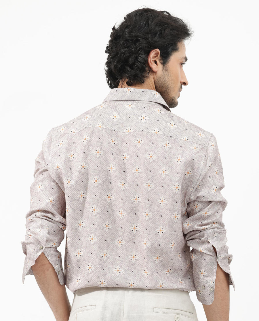 Rare Rabbit Men's Vinter Light Grey Viscose Floral Print Regular Fit Full Sleeve Collared Shirt