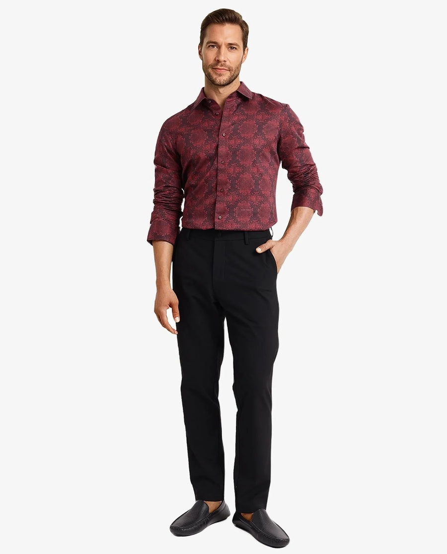 Rare Rabbit Men's Steno Maroon Cotton Decorative Print Regular Fit Full Sleeve Collared Shirt