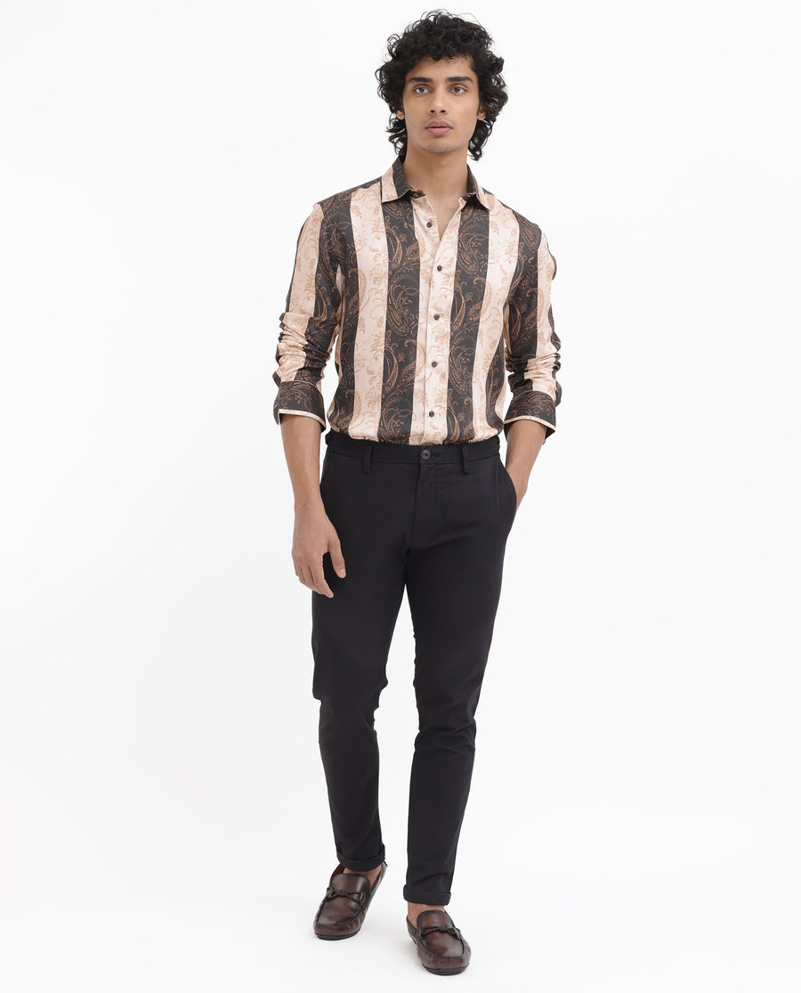 Rare Rabbit Men's Faben Beige Viscose Paisley Print Regular Fit Full Sleeve Collared Shirt