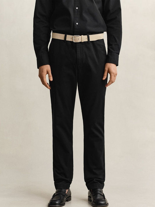 Gant Men Black Solid Stretchable Slim Fit Trouser