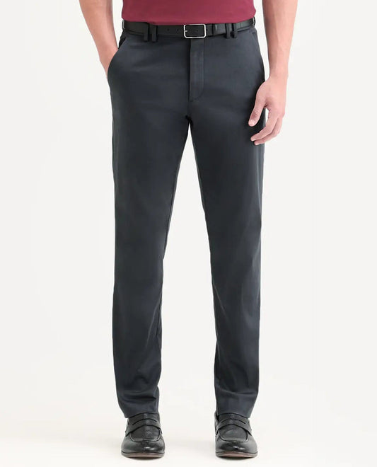 Rare Rabbit Men's Swat Dark Blue Cotton Blend Fabric Regular Fit Plain Trouser