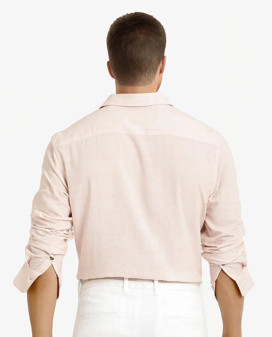 Rare Rabbit Men's Swift Beige Viscose Geometric Print Regular Fit Full Sleeve Collared Shirt