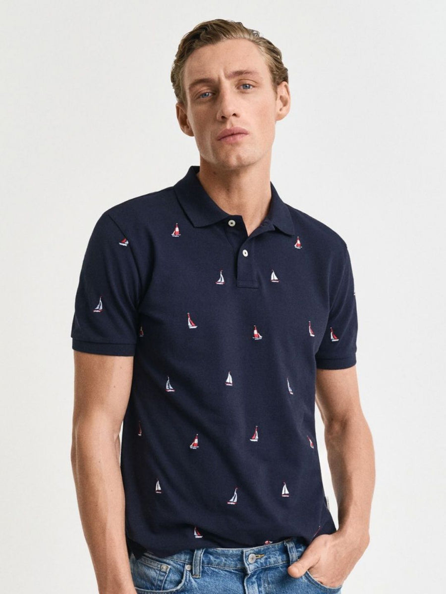 GANT Men Embroidered Graphic Polo Collar Cotton T-shirt