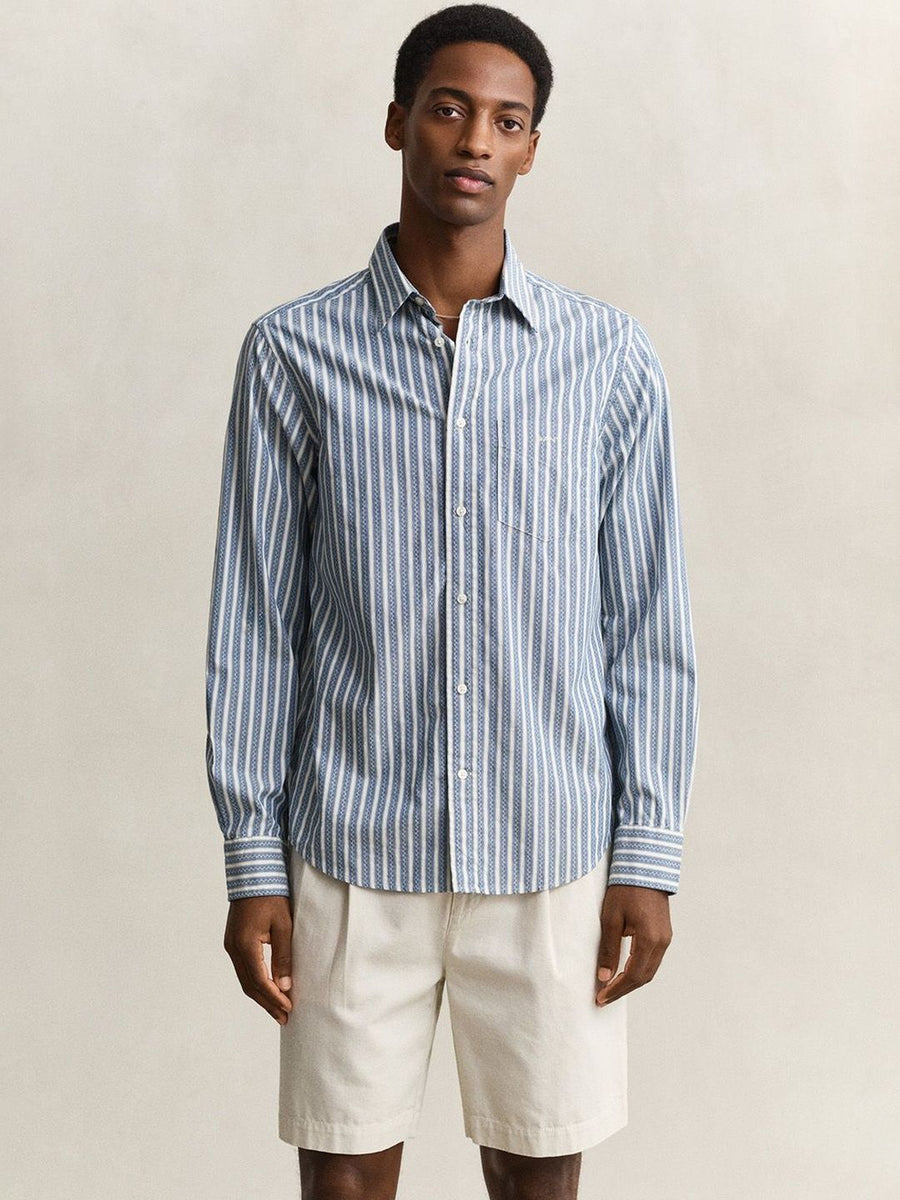 Gant Men Blue Striped Regular Fit Pure Cotton Shirt