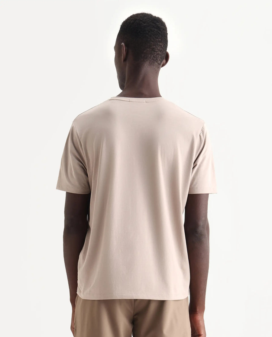 Rare Rabbit Men's Tanz Dark Beige Cotton Blend Graphic Print Regular Fit Half Sleeve Crew Neck T-Shirt