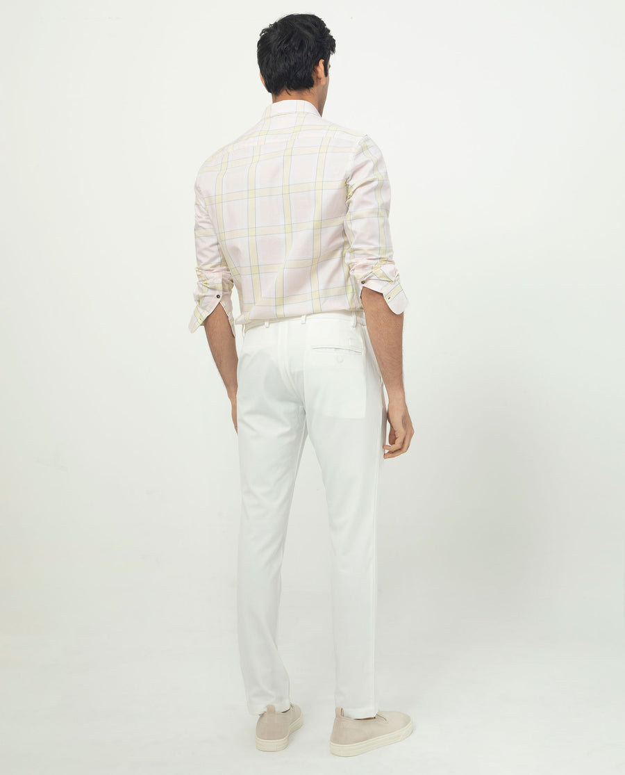 Rare Rabbit Men's Tarkin Light Pink Cotton Checked Print Regular Fit Full Sleeve Collared Shirt