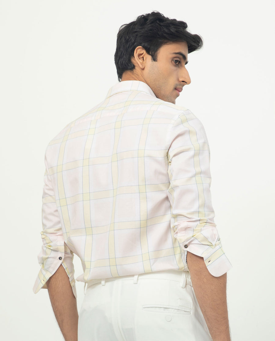 Rare Rabbit Men's Tarkin Light Pink Cotton Checked Print Regular Fit Full Sleeve Collared Shirt
