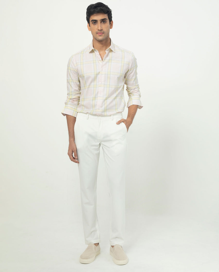 Rare Rabbit Men's Tarkin Light Pink Cotton Checked Print Regular Fit Full Sleeve Collared Shirt