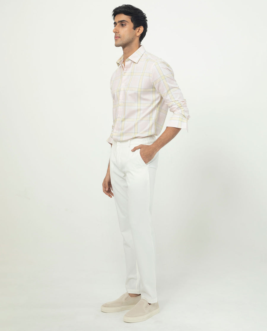 Rare Rabbit Men's Tarkin Light Pink Cotton Checked Print Regular Fit Full Sleeve Collared Shirt