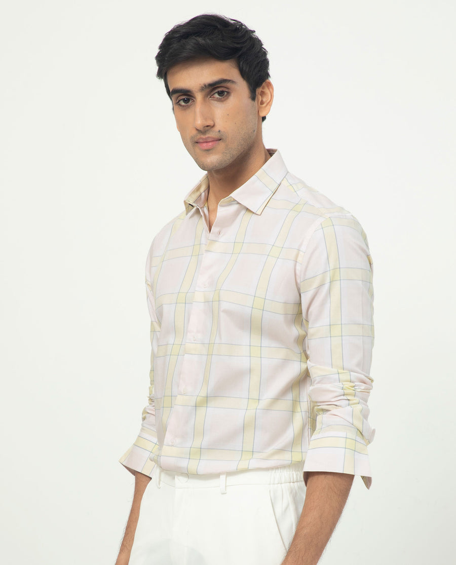 Rare Rabbit Men's Tarkin Light Pink Cotton Checked Print Regular Fit Full Sleeve Collared Shirt