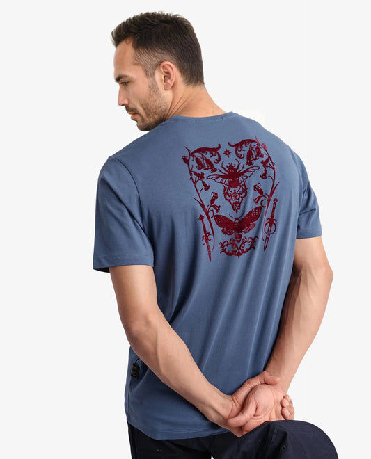 Rare Rabbit Men's Tegor Petrol Cotton Graphic Print Regular Fit Half Sleeve Crew Neck T-Shirt