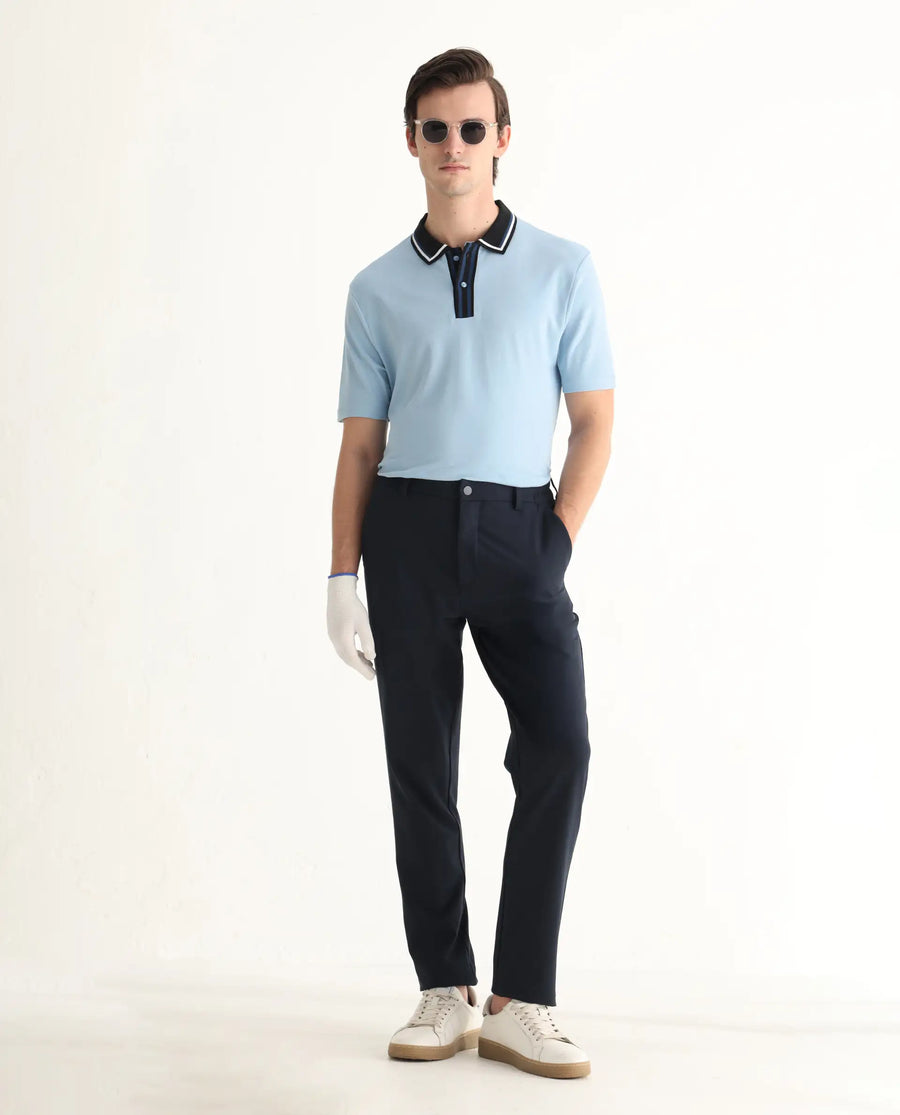 Rare Rabbit Men's Territ Light Blue Cotton Plain Regular Fit Half Sleeve Polo