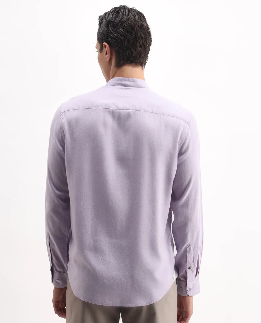 Rare Rabbit Men's Theone-25 Purple Lyocell Plain Regular Fit Full Sleeve Mandarin Collar Shirt
