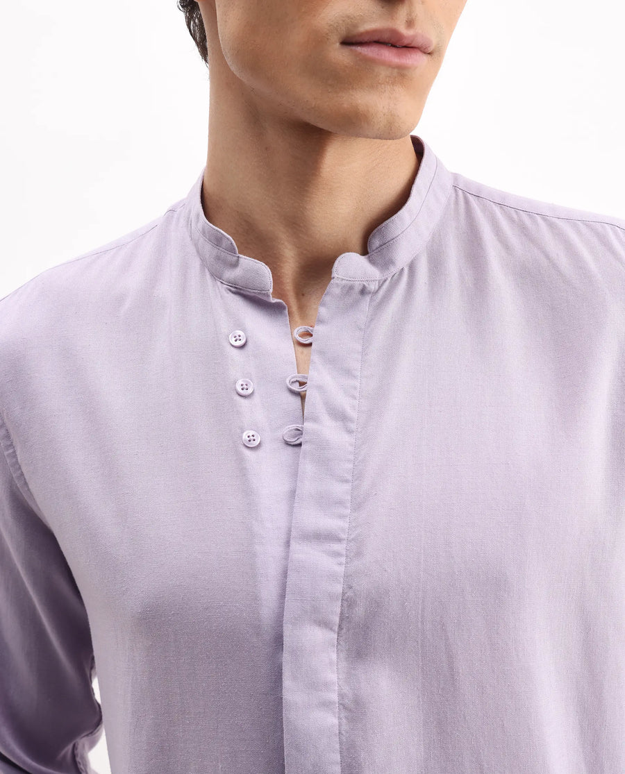 Rare Rabbit Men's Theone-25 Purple Lyocell Plain Regular Fit Full Sleeve Mandarin Collar Shirt