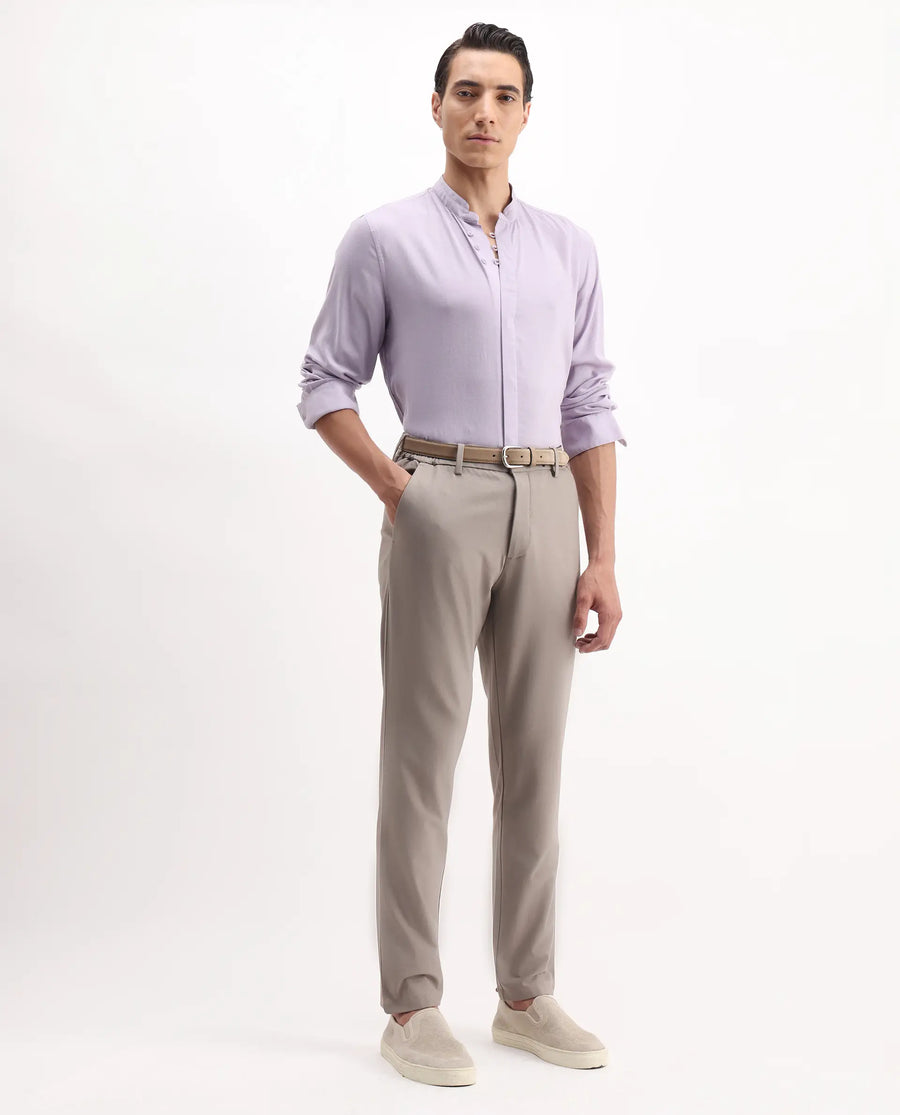 Rare Rabbit Men's Theone-25 Purple Lyocell Plain Regular Fit Full Sleeve Mandarin Collar Shirt