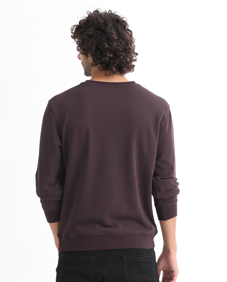 Rare Rabbit Men's Tide Maroon Velvet Ombre Regular Fit Full Sleeve Crew Neck Sweatshirt
