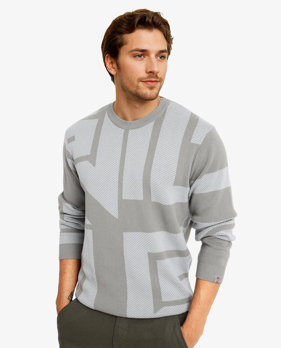 Rare Rabbit Men's Toge Green Cotton Monogram Print Regular Fit Full Sleeve Crew Neck Sweater