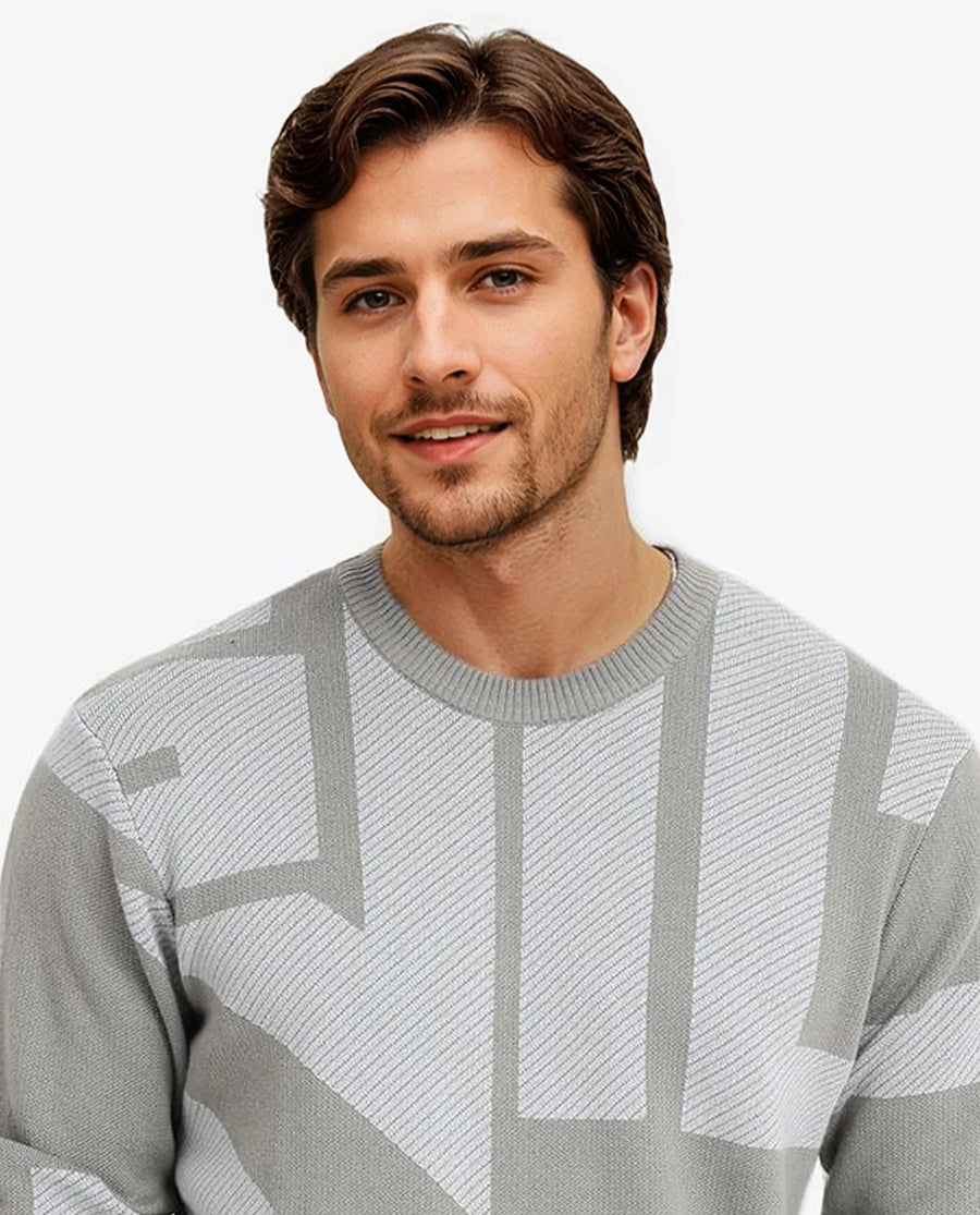 Rare Rabbit Men's Toge Green Cotton Monogram Print Regular Fit Full Sleeve Crew Neck Sweater