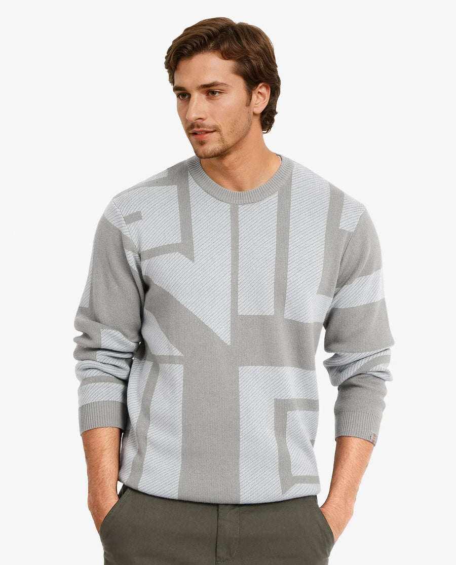 Rare Rabbit Men's Toge Green Cotton Monogram Print Regular Fit Full Sleeve Crew Neck Sweater