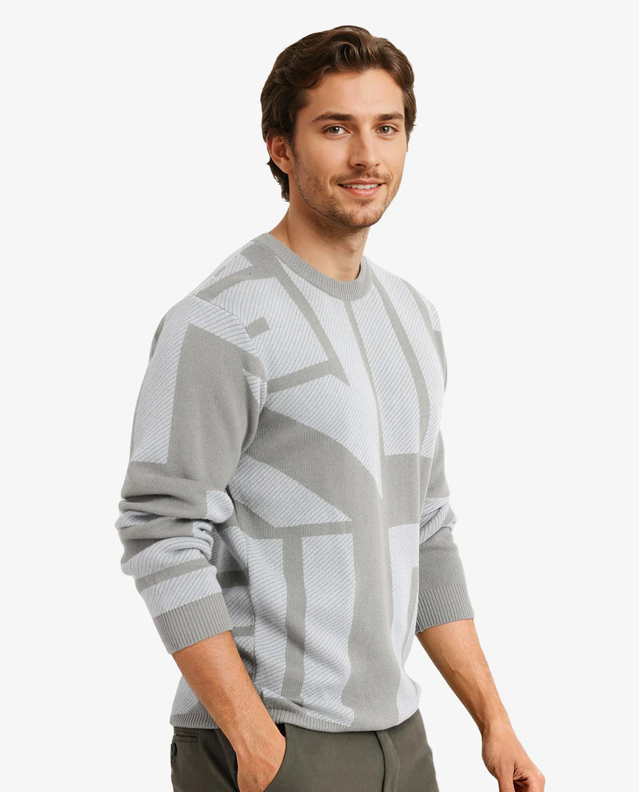 Rare Rabbit Men's Toge Green Cotton Monogram Print Regular Fit Full Sleeve Crew Neck Sweater