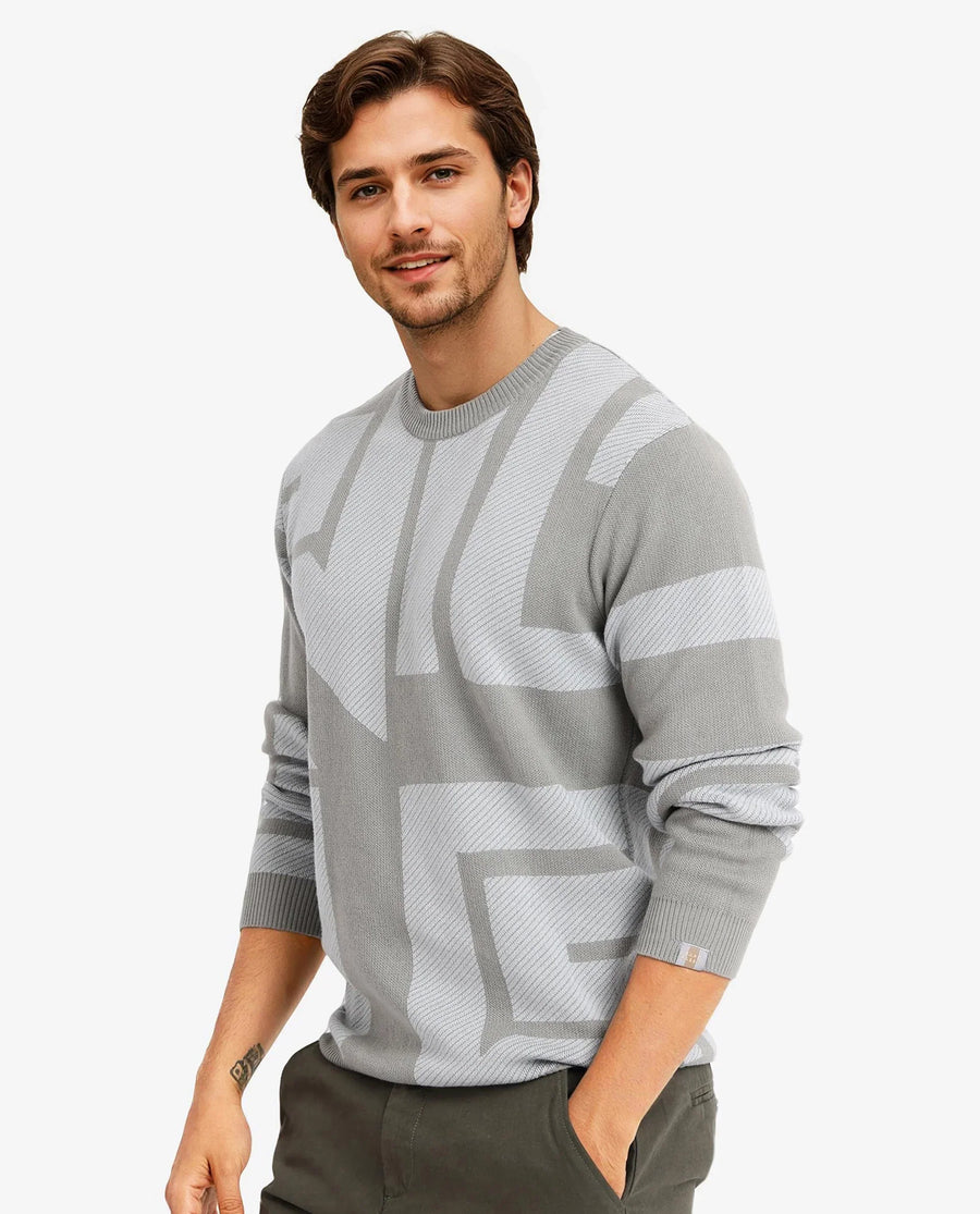 Rare Rabbit Men's Toge Green Cotton Monogram Print Regular Fit Full Sleeve Crew Neck Sweater